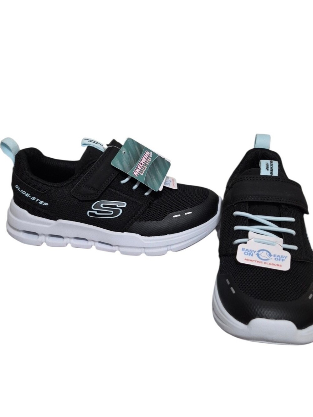 Skechers Glide-Step Flow Kids Size 13 Black Blue Adaptive Sneakers NWT